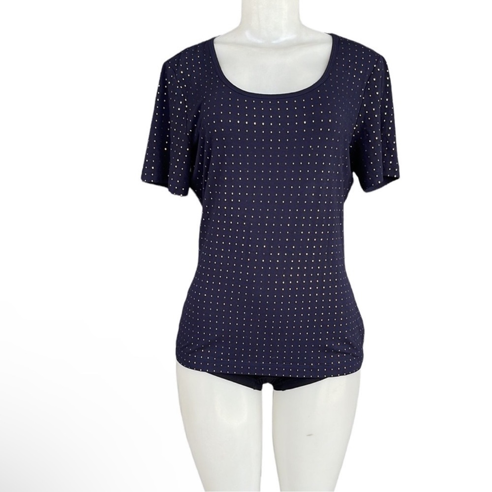St. John Blue Fitted Embellished Blouse Size M
